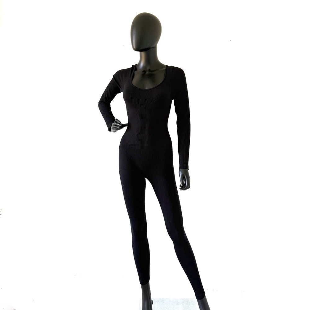 Workout Ribbed Jumpsuit Long Sleeve Seamless Romper Long Pants One piece Overall